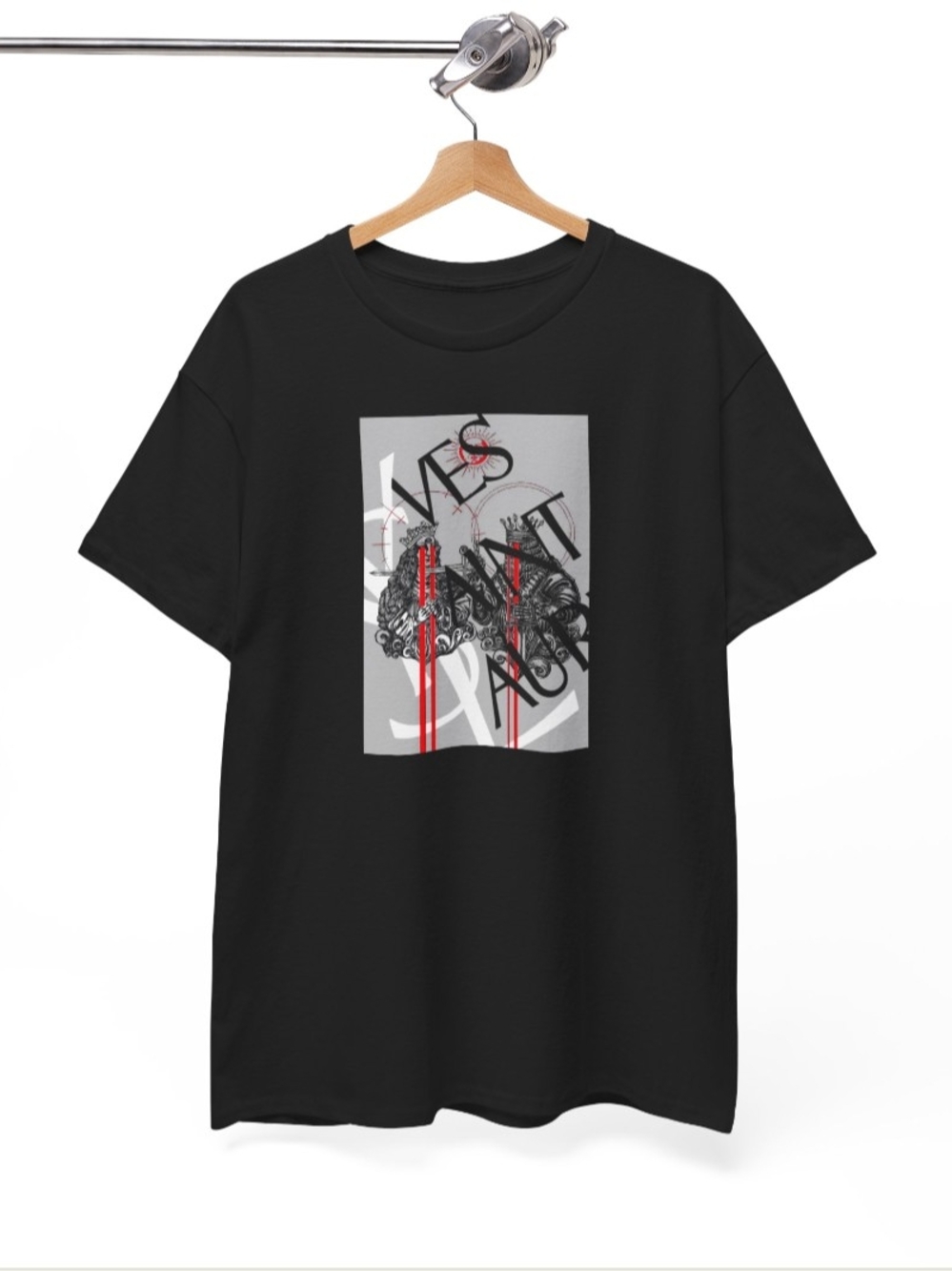 Gildan Black Short-Sleeve Graphic Tee with Red & Gray Print